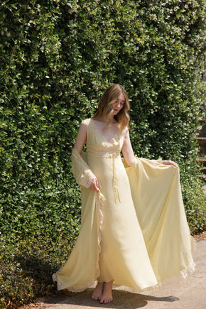 Vintage Italian yellow silk Novelli Peignoir Set