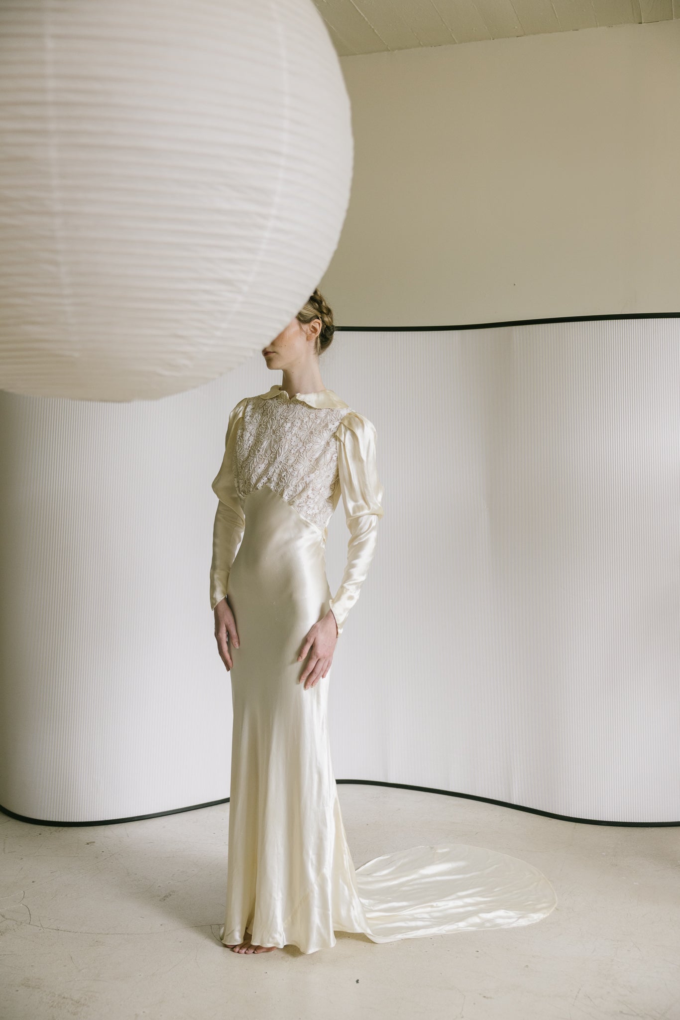 1930s European silk lace wedding gown