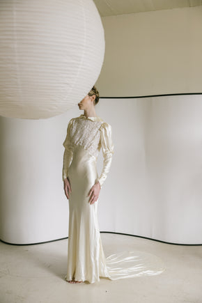 1930s European silk lace wedding gown