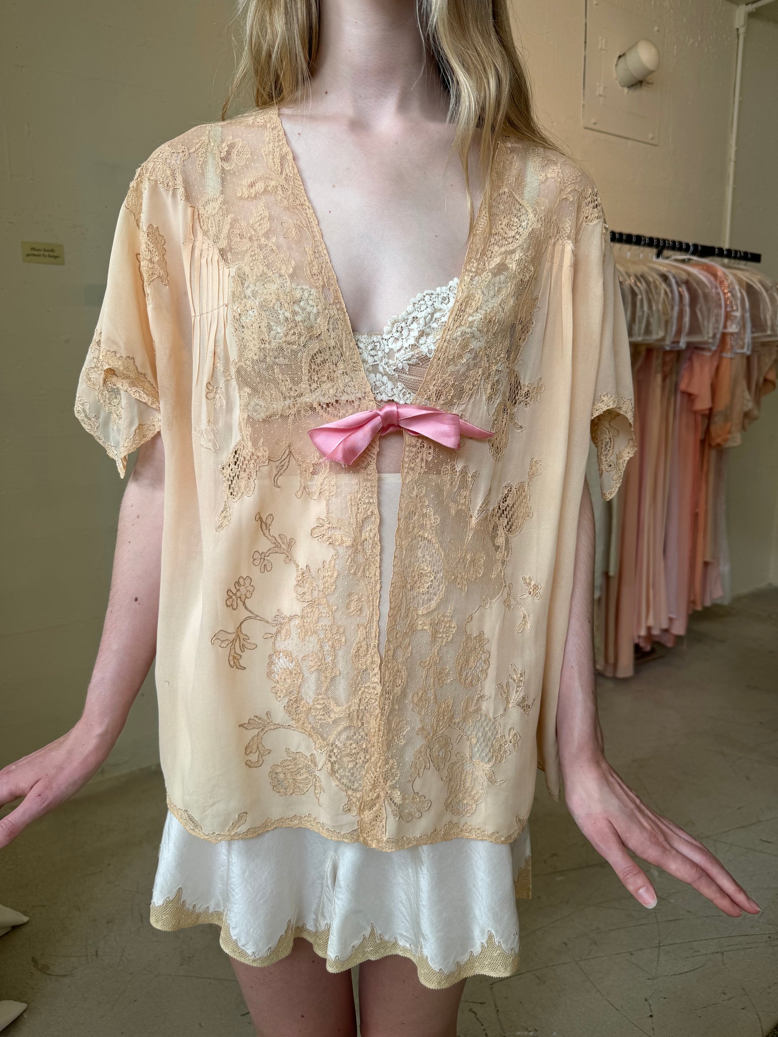 1920s French silk lace bed jacket