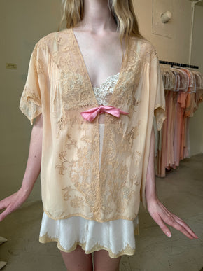 1920s French silk lace bed jacket