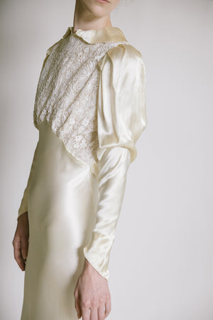 1930s European silk lace wedding gown