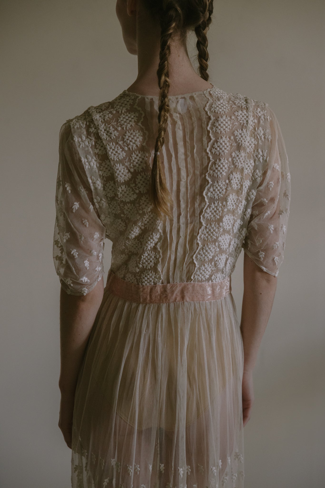 1912 schiffli embroidered tulle dress