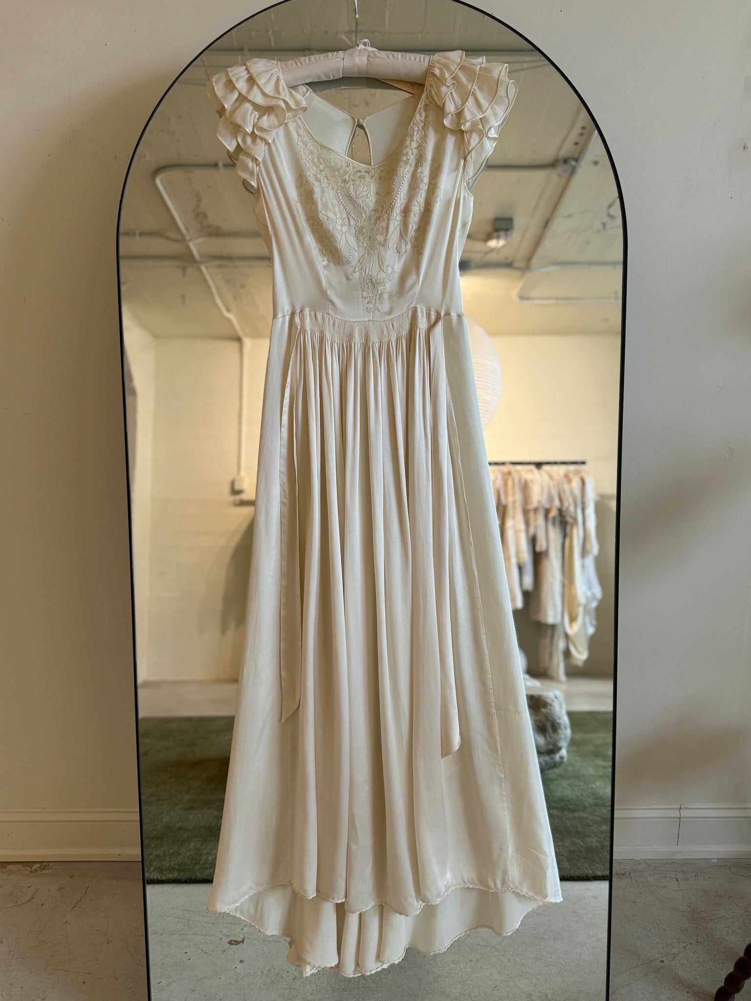 1930s French silk embroidered gown