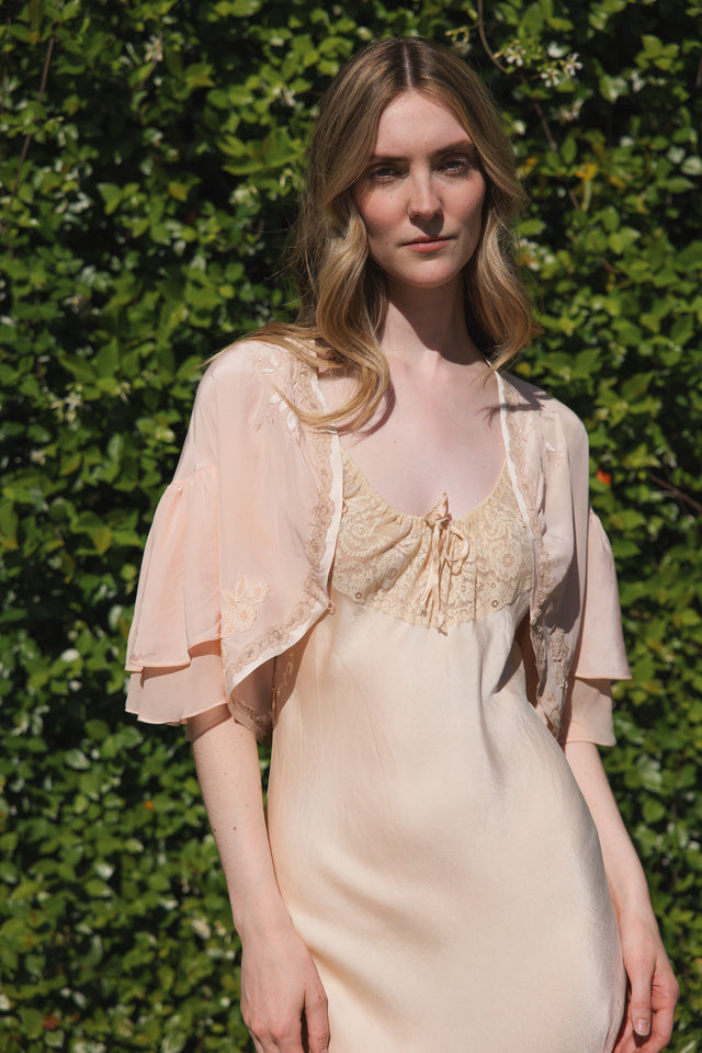 1930s French silk embroidered bed jacket