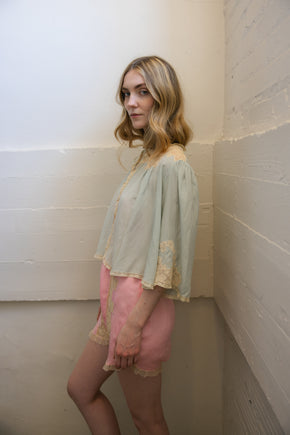1930s green silk bed jacket