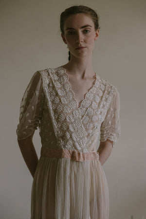 1912 schiffli embroidered tulle dress