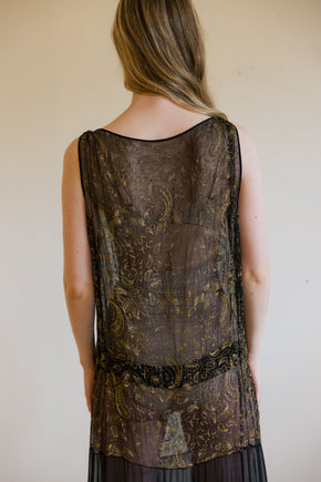 1920s silk chiffon lamé rabbit fur gown, Paris