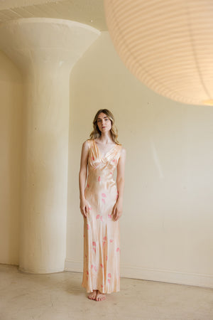 1930s bias floral printed silk satin slip dress