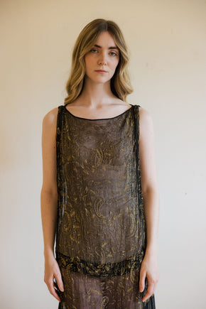 1920s silk chiffon lamé rabbit fur gown, Paris