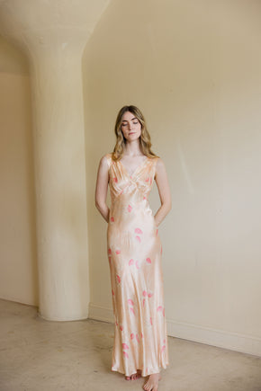 1930s bias floral printed silk satin slip dress