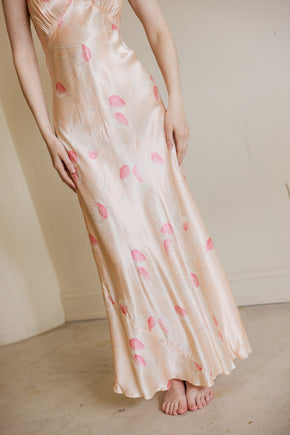 1930s bias floral printed silk satin slip dress
