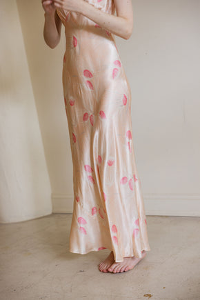 1930s bias floral printed silk satin slip dress