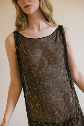 1920s silk chiffon lamé rabbit fur gown, Paris