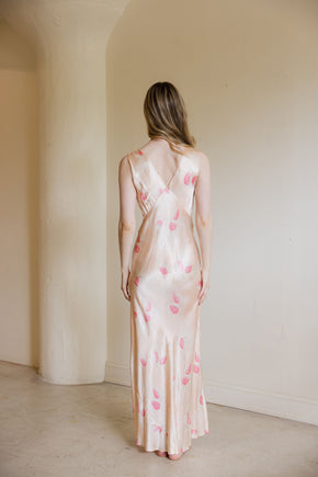 1930s bias floral printed silk satin slip dress