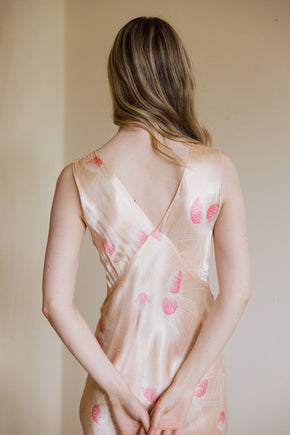 1930s bias floral printed silk satin slip dress