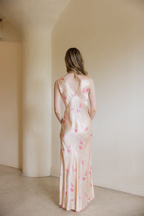 1930s bias floral printed silk satin slip dress