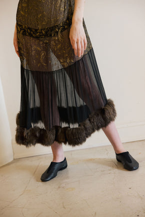 1920s silk chiffon lamé rabbit fur gown, Paris