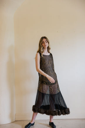 1920s silk chiffon lamé rabbit fur gown, Paris