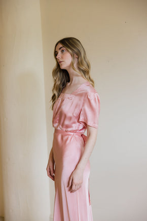 1930s sorbet satin floor length nightgown
