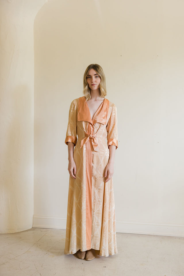 1930s damask silk satin dressing gown