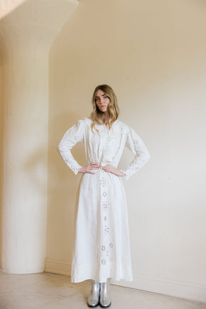 Antique 1910 linen eyelet gown