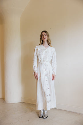 Antique 1910 linen eyelet gown
