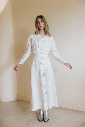 Antique 1910 linen eyelet gown