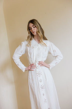 Antique 1910 linen eyelet gown