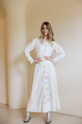 Antique 1910 linen eyelet gown