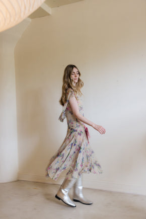 1930s floral silk chiffon velvet gown