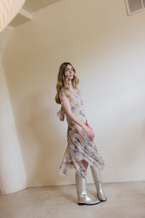 1930s floral silk chiffon velvet gown