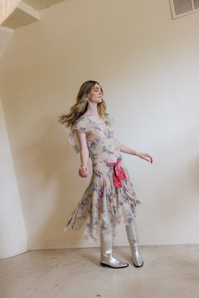 1930s floral silk chiffon velvet gown
