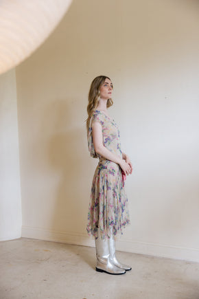 1930s floral silk chiffon velvet gown