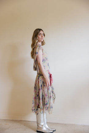 1930s floral silk chiffon velvet gown