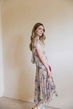 1930s floral silk chiffon velvet gown