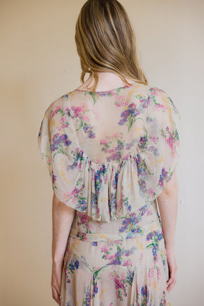 1930s floral silk chiffon velvet gown
