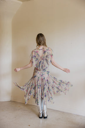 1930s floral silk chiffon velvet gown