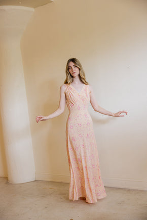 1930s floral printed silk nightgown