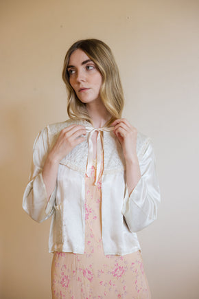 1930s blue silk quilted bed jacket