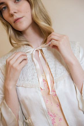 1930s blue silk quilted bed jacket