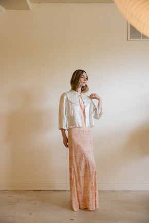 1930s blue silk quilted bed jacket
