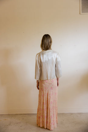 1930s blue silk quilted bed jacket