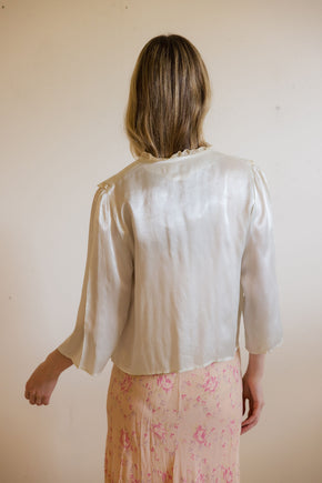 1930s blue silk quilted bed jacket