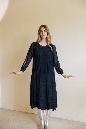 1920s silk Crepe beaded split sleeve gown