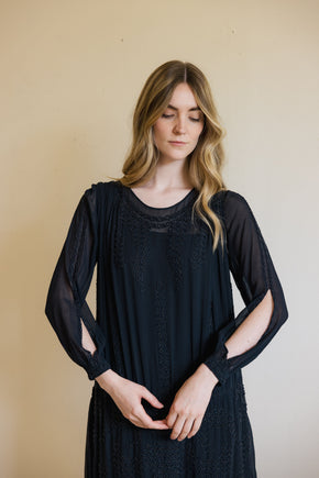 1920s silk Crepe beaded split sleeve gown
