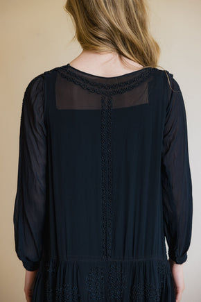 1920s silk Crepe beaded split sleeve gown