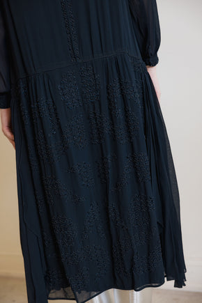 1920s silk Crepe beaded split sleeve gown