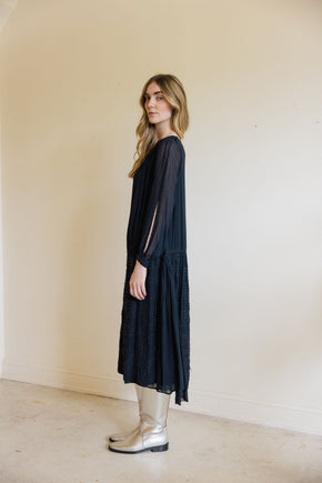 1920s silk Crepe beaded split sleeve gown
