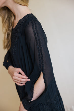 1920s silk Crepe beaded split sleeve gown